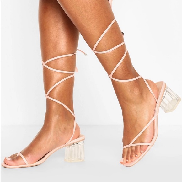 Strappy Clear Low Block Heels - Picture 1 of 7